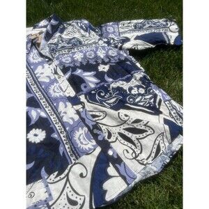 Christian Siriano Blue Lilac Floral Print Short Sleeve Button Top Women’s NWT XL